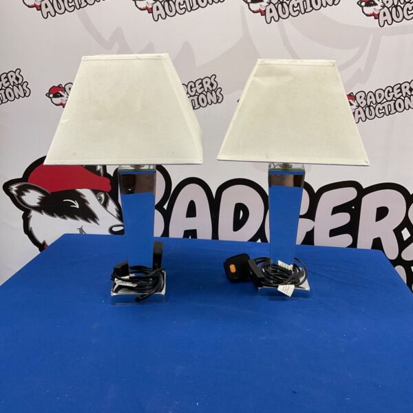Pair of vintage mid-century modern table lamps with mirrored bases.