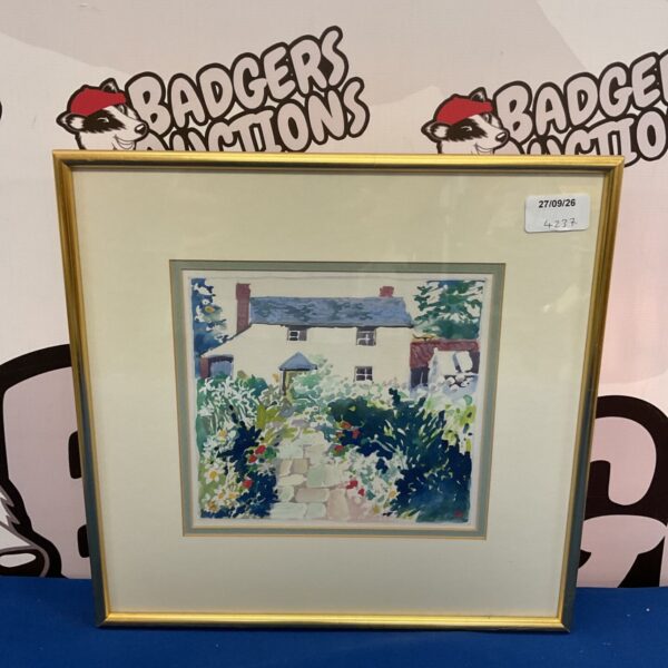 Mollie Binfield watercolour painting of a vibrant cottage garden.
