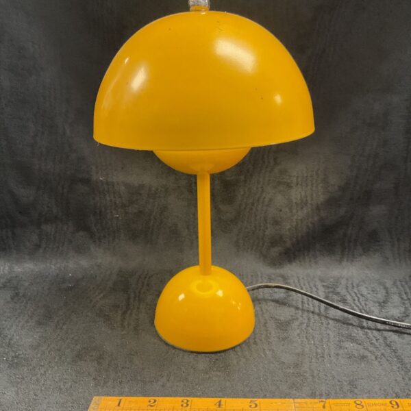 Vintage mustard yellow mushroom lamp, mid-century modern style.