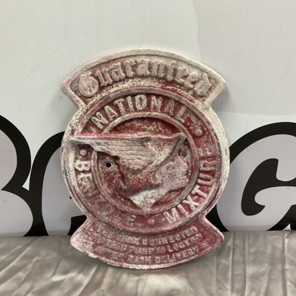 Vintage National Benzole Mixture cast aluminium plaque for collectors.