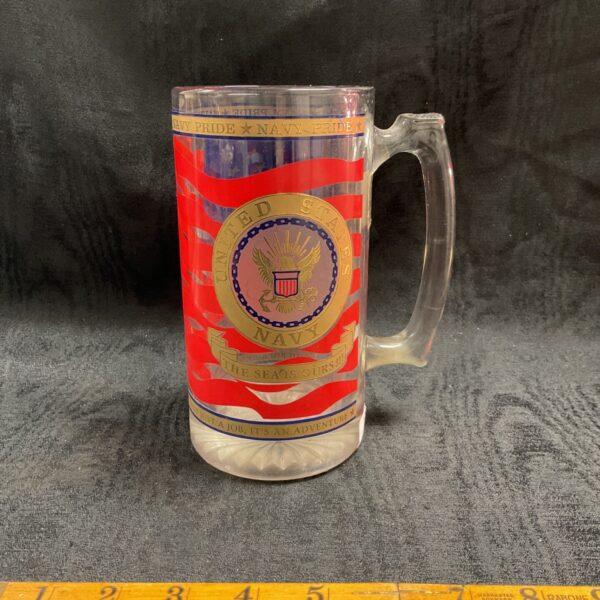 Vintage Navy Spectrum glass tankard with gold crest detail.