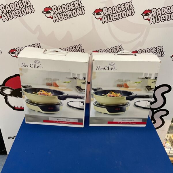 Pair of black Neo Chef induction hobs for portable cooking.