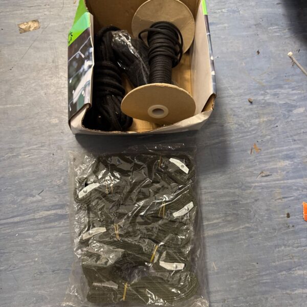 Lot of nylon rope and straps with packaging.