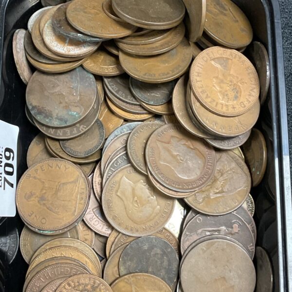 A large lot of old British pennies for collectors.
