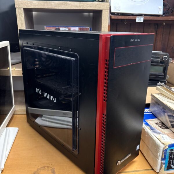 Front view of the PCSpecialist IN WIN gaming PC tower.