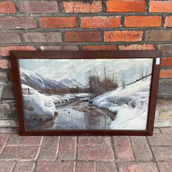 Serene winter Danish landscape print in an oak frame by Peder Monsted.
