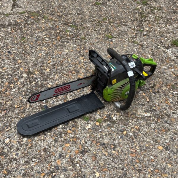 Orange THPCS16 petrol chainsaw for garden and DIY tasks.