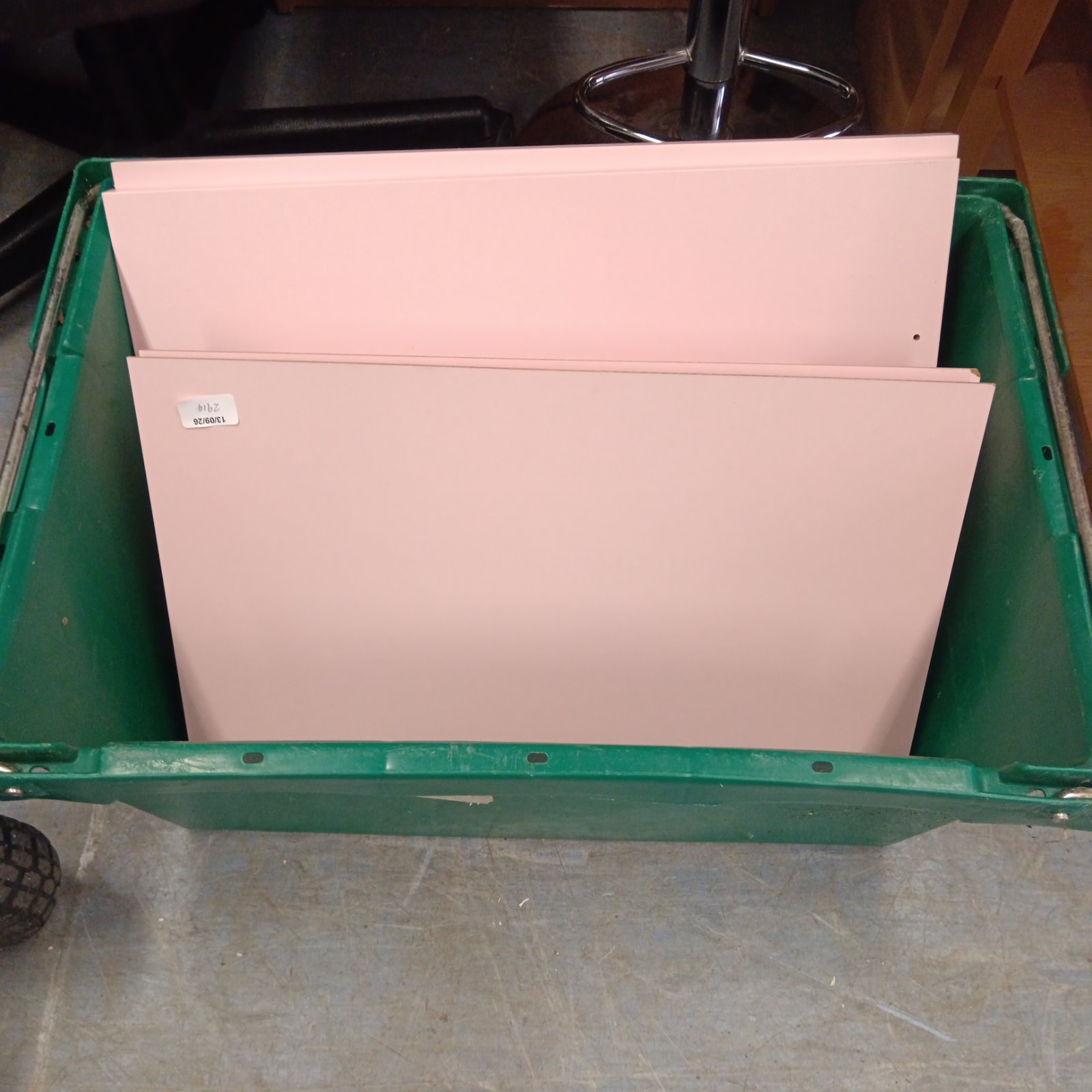 Pink flat pack cabinet for storage, vintage style.