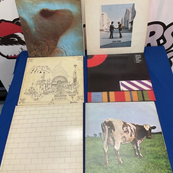 Pink Floyd vinyl record collection front covers displayed.
