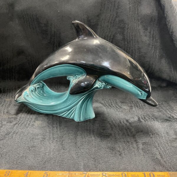 Large turquoise Poole Pottery dolphin figurine, mid century modern style.