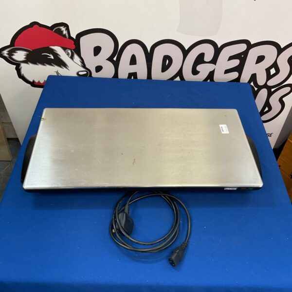 Stainless steel Princess hot plate with power cord, portable cooking appliance.