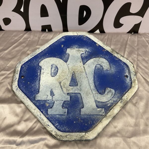Vintage RAC wall plaque, hexagonal cast aluminium sign.