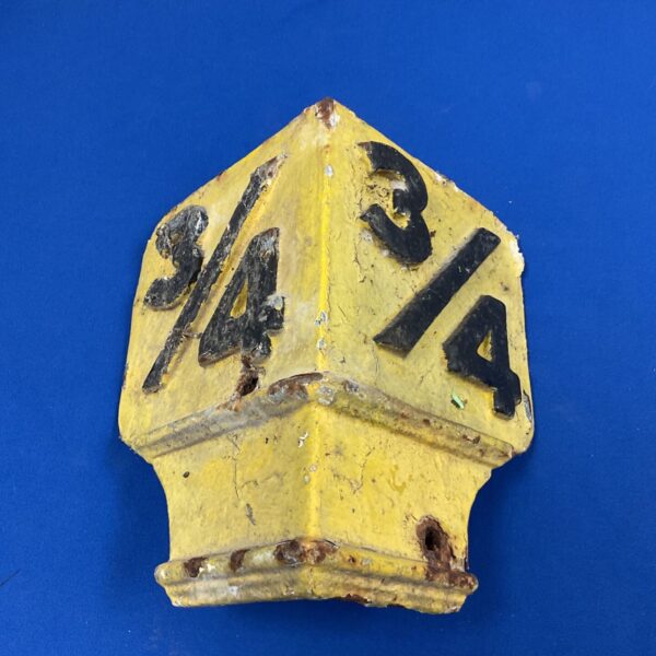 Vintage railway train marker displaying 3/4 mile from Wendover station.