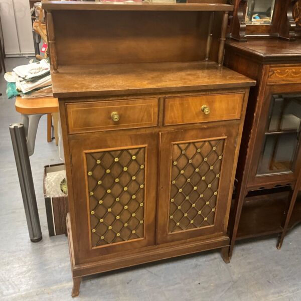 Antique Regency rosewood chiffonier cabinet with brass inlay.