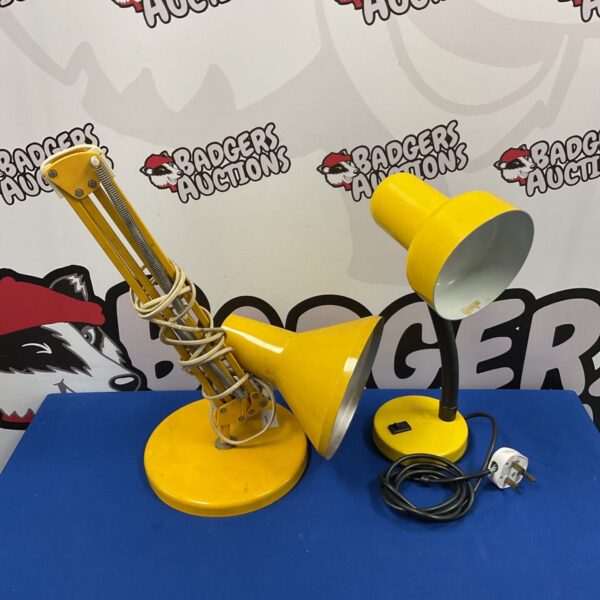 Vintage yellow retro desk lamp with adjustable arm.