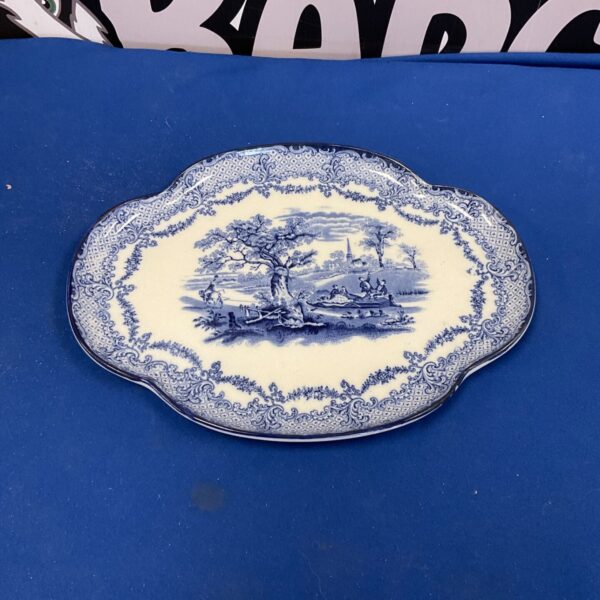 Antique Ridgeways blue and white transferware plate with scenic design.