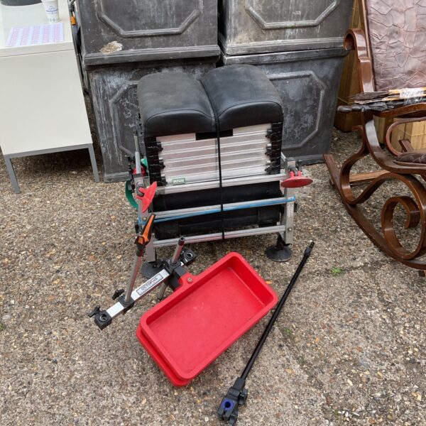 Rive fishing tackle box with octopus stand, angling equipment.
