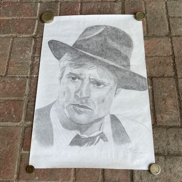 Signed pencil portrait of Robert Redford by C moors.