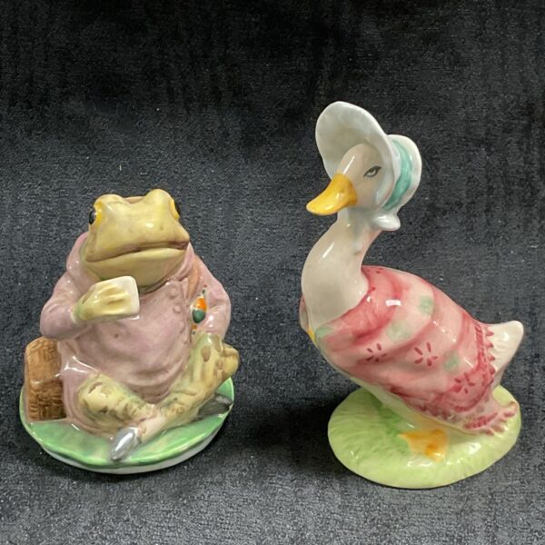 Royal Albert Beatrix Potter Jemima Puddle-Duck and Jeremy Fisher figurines.