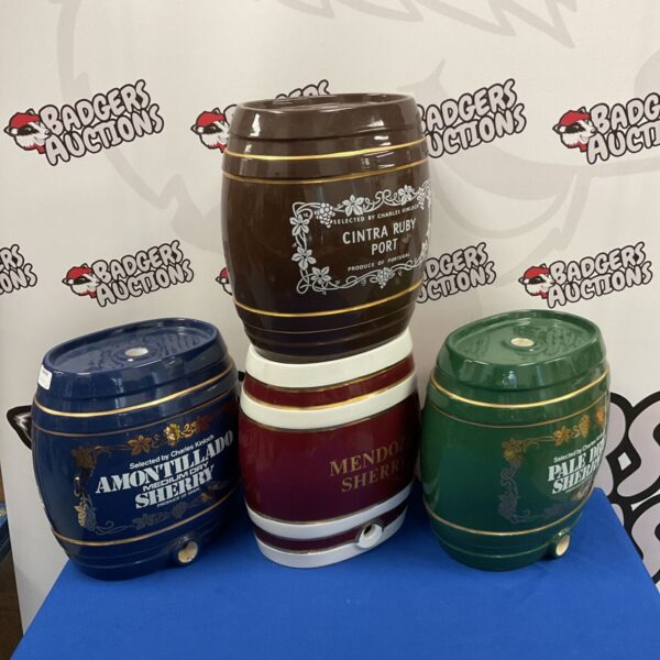 Set of four Royal Norfolk ceramic sherry and port barrels.