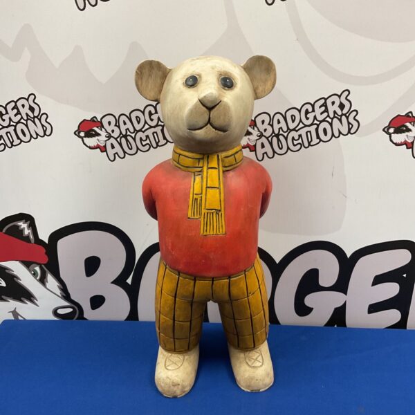 Vintage wooden Rupert the Bear figure, 18 inches tall.