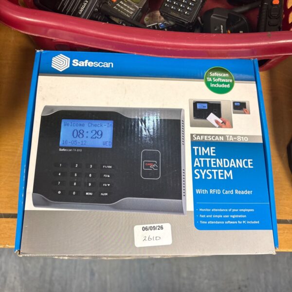 Safescan TA-810 time attendance system in its original box.
