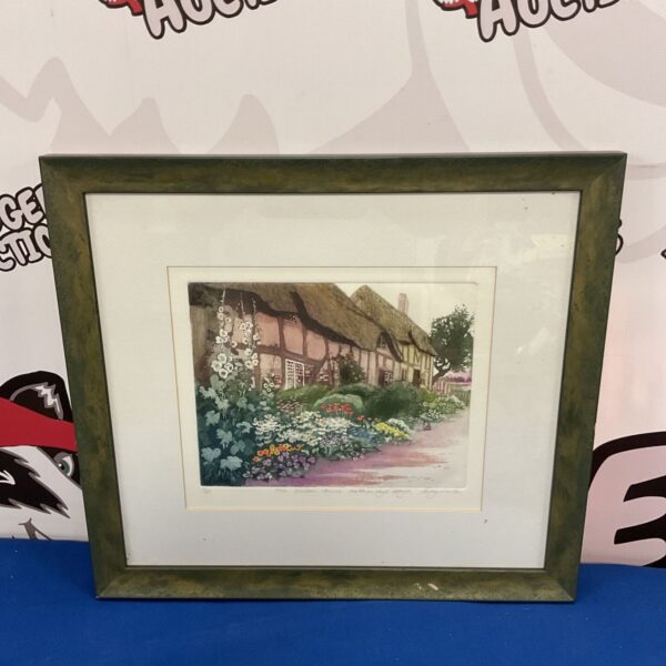 Signed Sally Winter print of Anne Hathaway's Cottage garden.