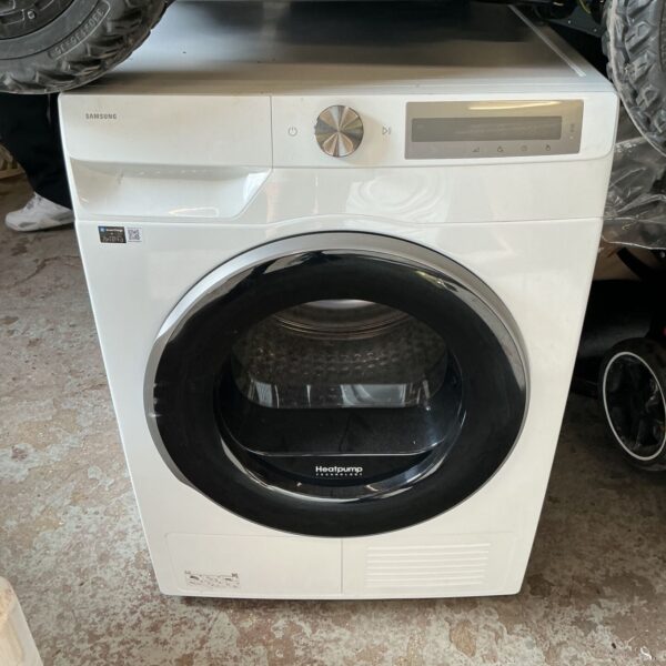 White Samsung tumble dryer with control panel visible.