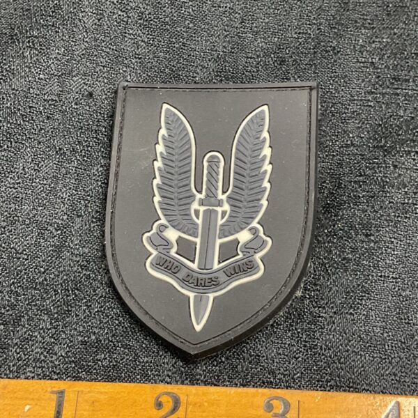 Subdued SAS Who Dares Wins patch with velcro backing.