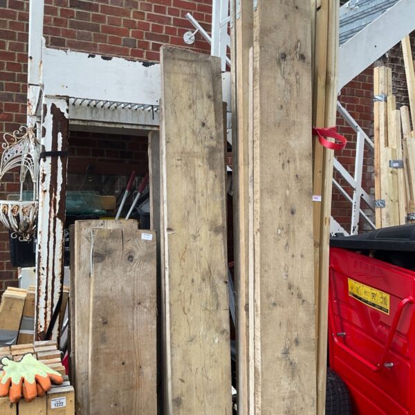 Lot of weathered scaffolding planks for DIY projects.