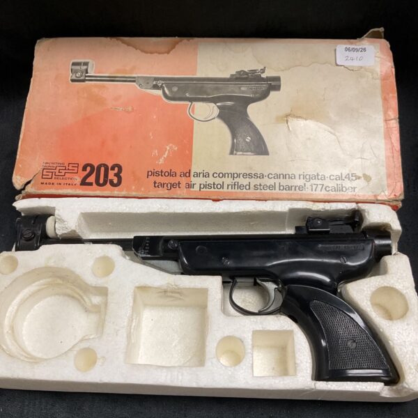 Vintage Sgs 203 .177 air pistol, Italian target airgun.