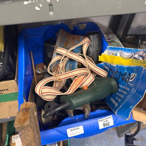Mixed lot of shed clearance tools including a drill.