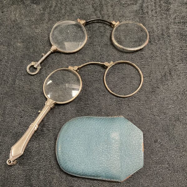 Antique silver lorgnettes with case, Victorian eyewear.