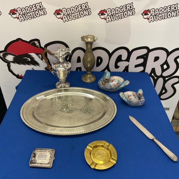 Antique silverplate coffee pot and tray set, Victorian style.