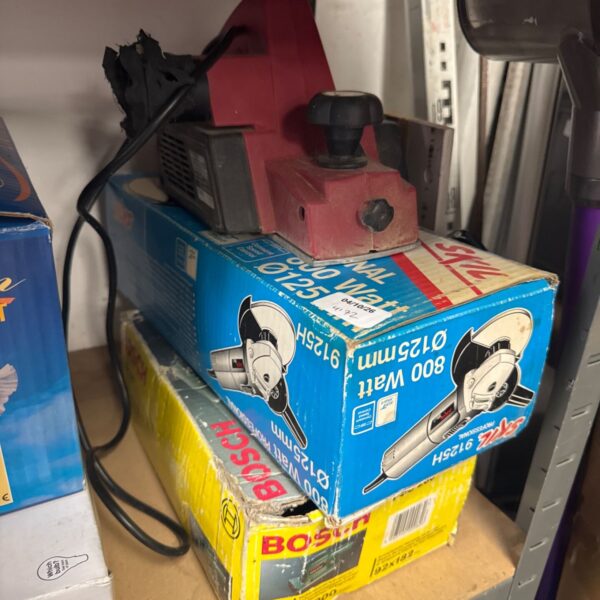 Vintage Skil angle grinder with Powerdevil planer and Bosch sander.