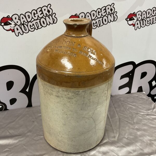 Antique Snowdon & Son Windsor salt-glazed stoneware flagon.