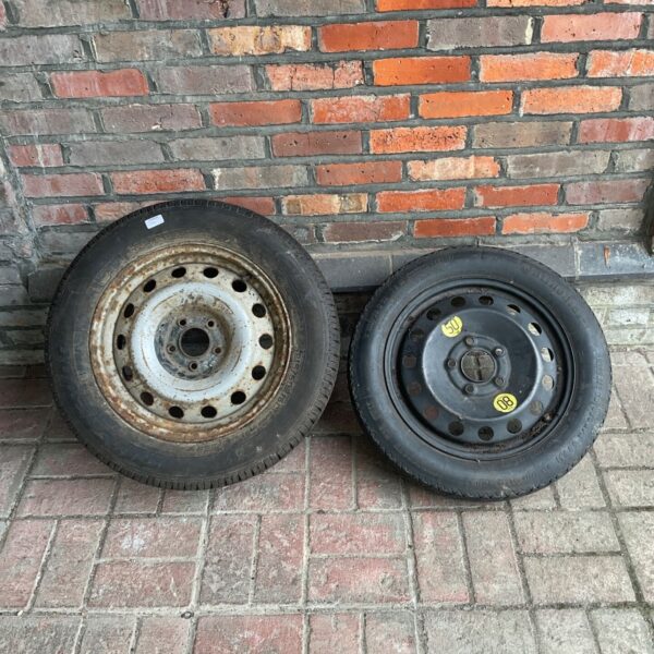Space saver wheel and HiFly tyre for temporary vehicle use.