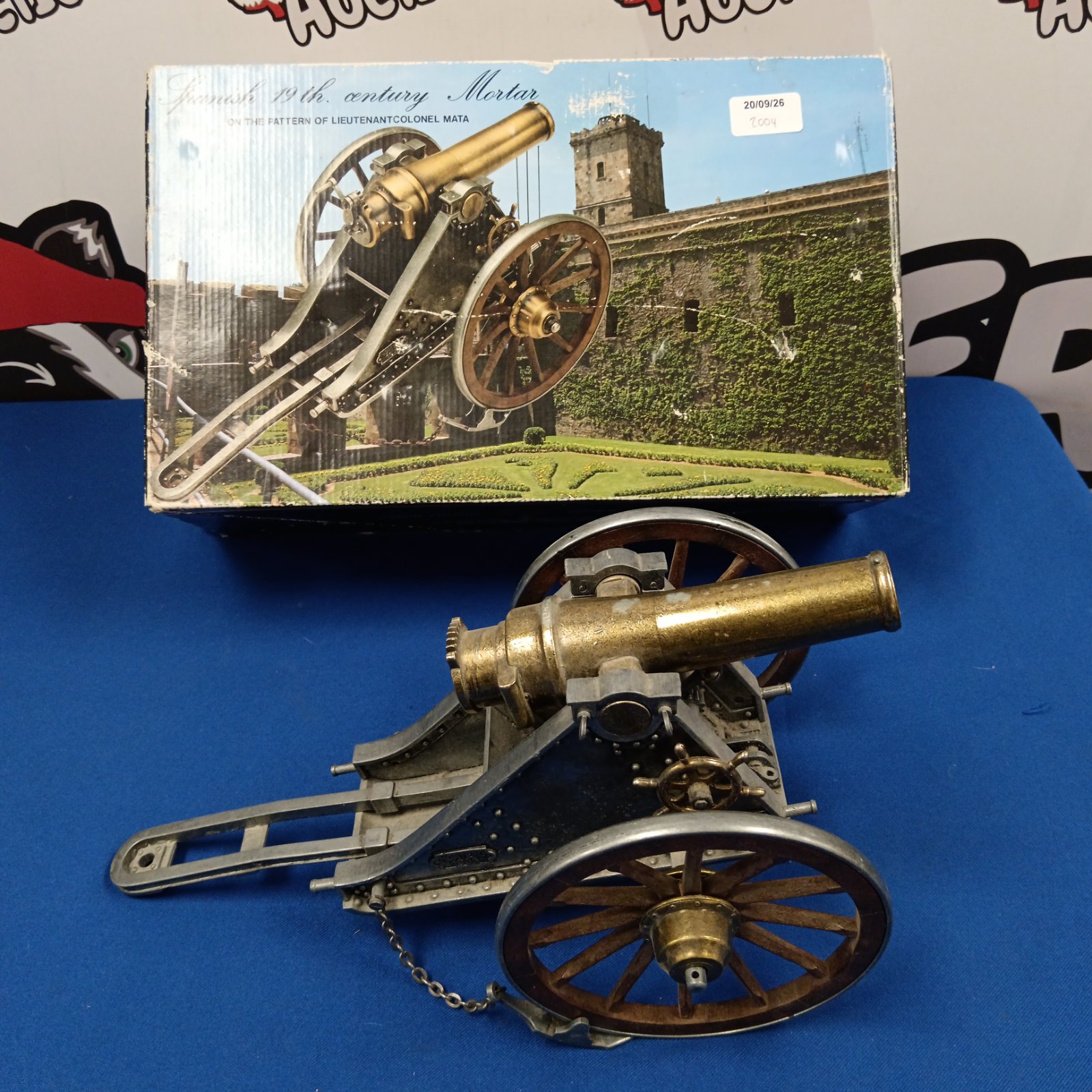 Spanish 19th century mortar cannon with original box.