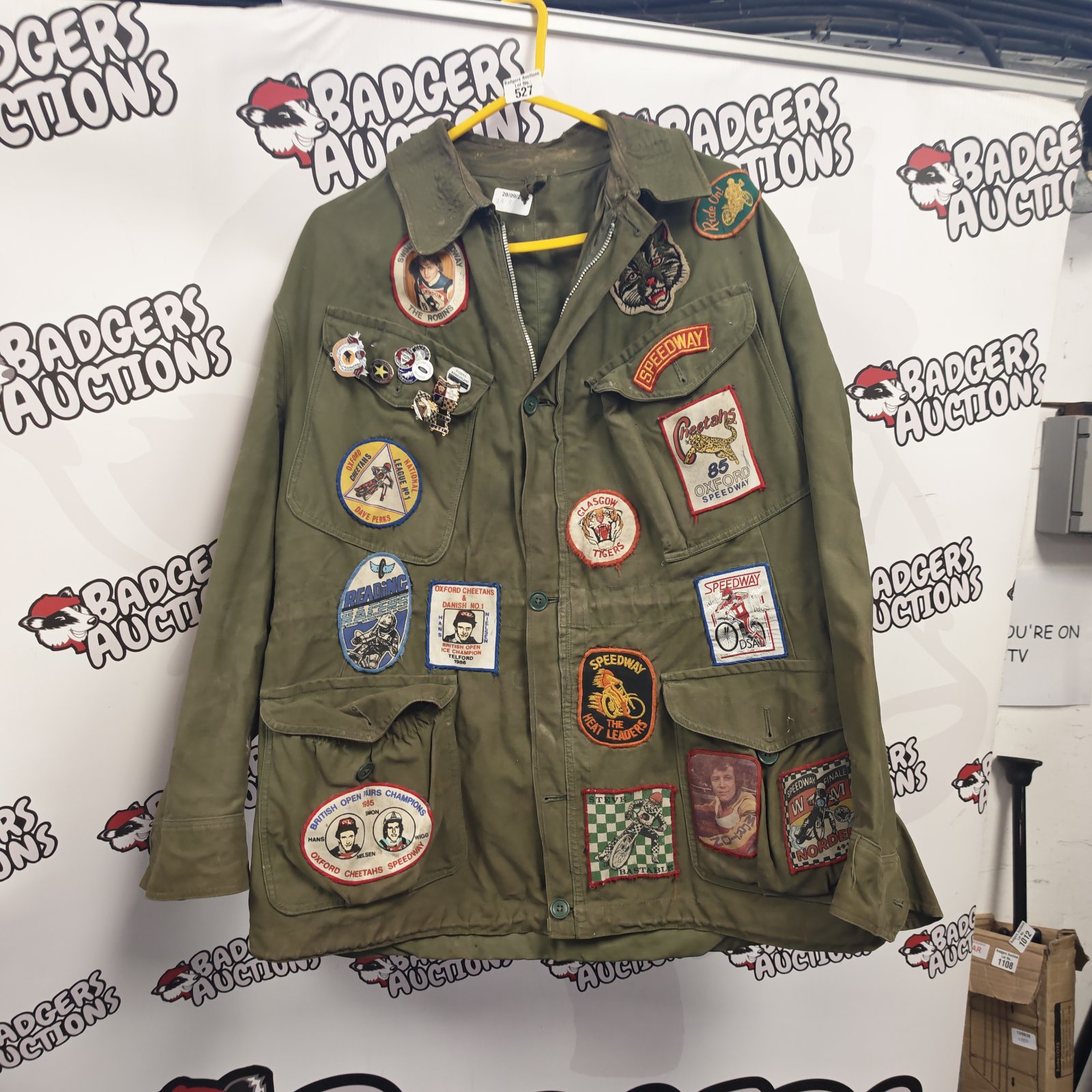 Vintage speedway jacket with Oxford and Glasgow patches.