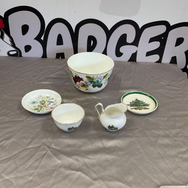 Vintage Spode china dish and creamer with floral design.