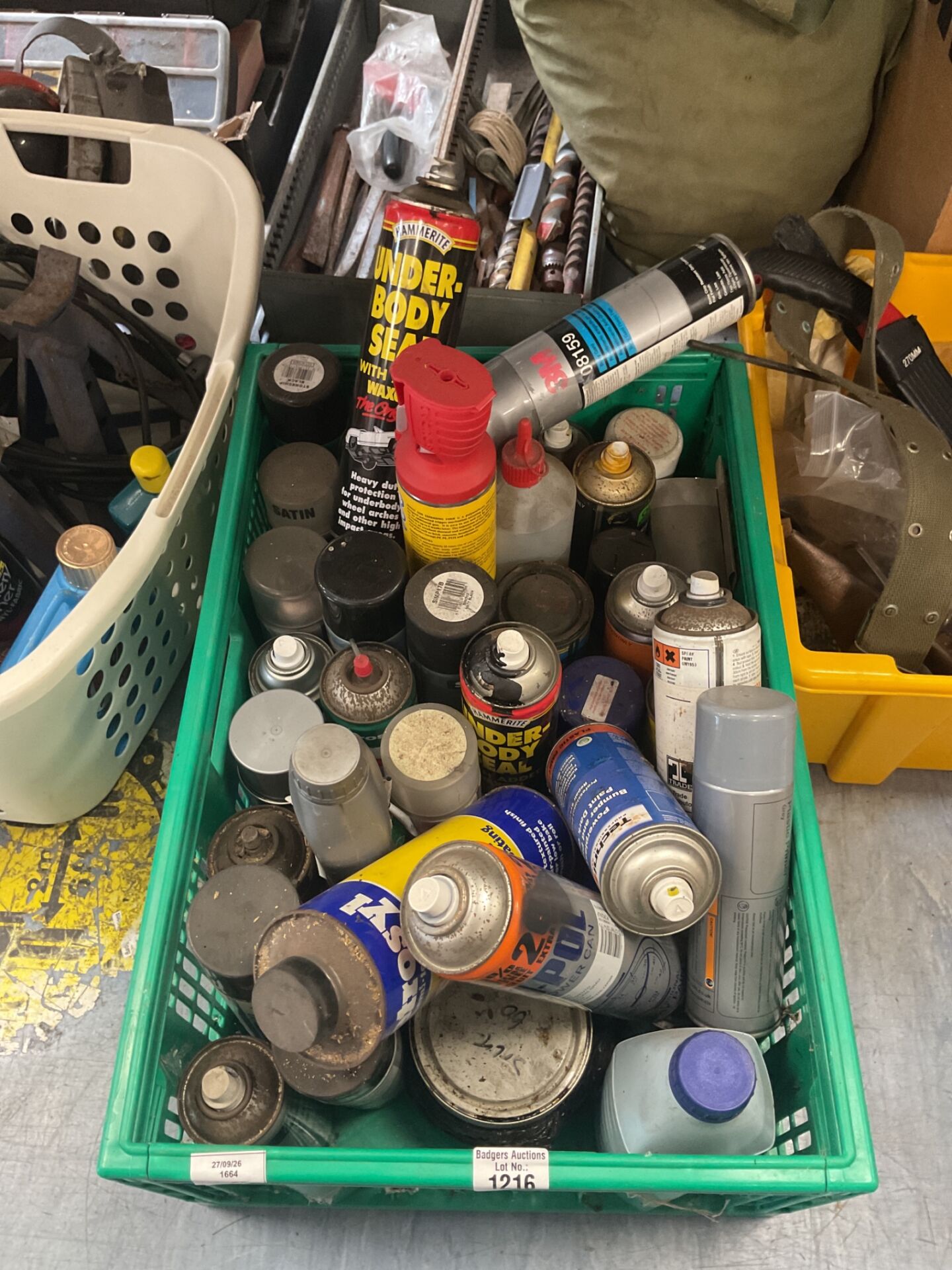 1216 Box containing various spray cans