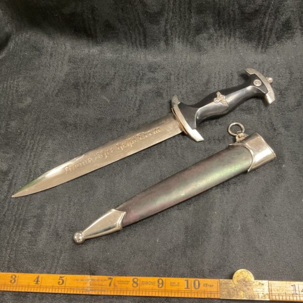 WWII German SS Dress Dagger with etched blade and scabbard.