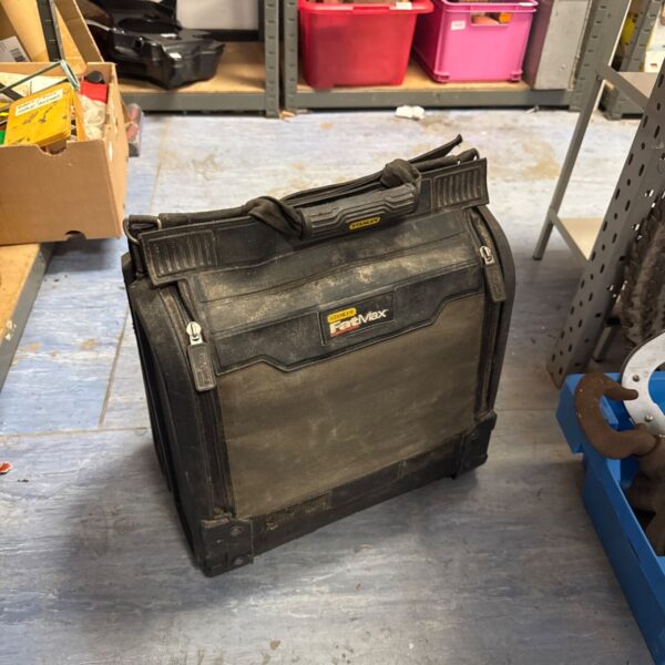 Black Stanley FatMax tool carry bag with handle.