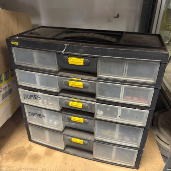 Small Stanley organiser drawer cabinet with contents for tool storage.