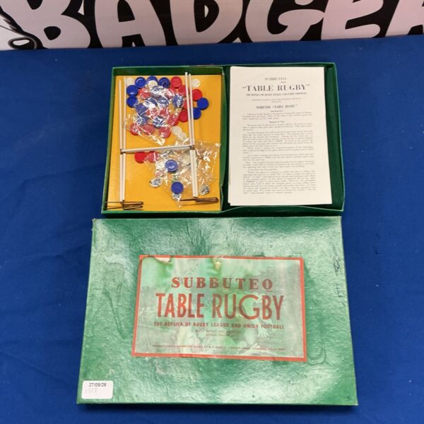 Vintage Subbuteo Table Rugby game in original packaging.