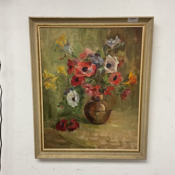 Thelma Long still life oil painting of flowers in a vase.