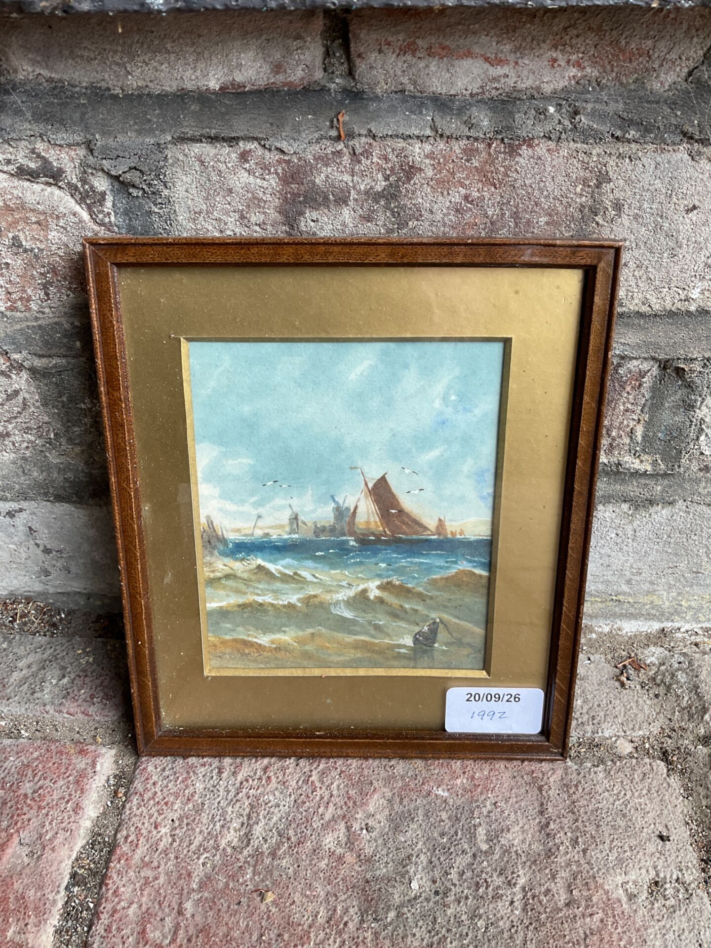 724 Thomas bush hardy signed miniature watercolour of a sail boat in rough seas