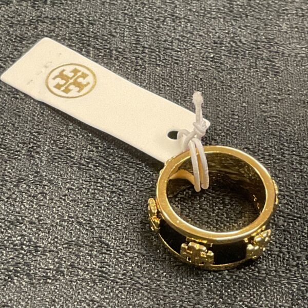 Tory Burch Icon Band Ring in black enamel, size N.