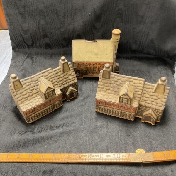 Vintage Tremar Uk pottery house money boxes, Shakespears House and Miners Arms.