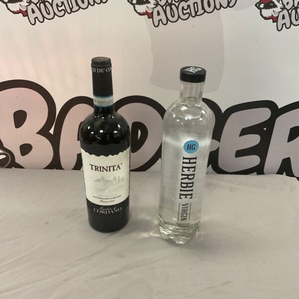 Trinita Marchesi de Cordano wine and Herbie Virgin gin bottles for collectors.